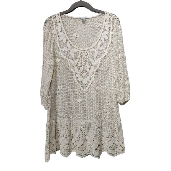 Eberjey Women's Sz M/L Cream Crochet Lace Beach Cover Up Tunic Boho - Picture 1 of 5